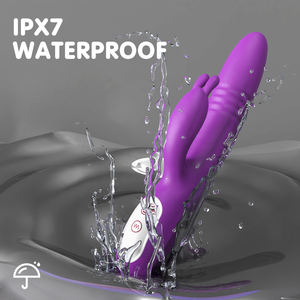 USB-aufladbarer wasserdichter Rabbit-Vibrator in Orange-Lila IPX7 aus Silikon/ABS mit Stoßfunktion, <span class=keywords><strong>Dildo</strong></span> für die männliche Masturbation und G-Punkt-Stimulation, Sex-Produkt - Product Image 2
