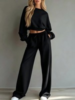 Nouvel ensemble décontracté automne-hiver : sweat-shirt à manches courtes et pantalon large