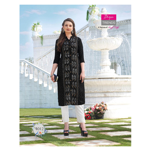 Nueva moda rayón impreso Kurti con Pantalón de algodón suministro a granel para adultos en la India para ropa india y paquistaní - Product Image 1