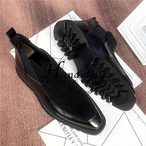 Botas Chelsea de punta puntiaguda con diseño patchwork para hombre - cuero genuino negro, suela gruesa, botín corto con cubrepiés - Product Image 5