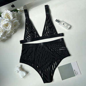 Hot Selling Women's Sexy Lingerie Set Size <b>Nylon</b> Top With Matching Stripes Underwear Exotic Bra Design Lace Decoration - Product Image 2