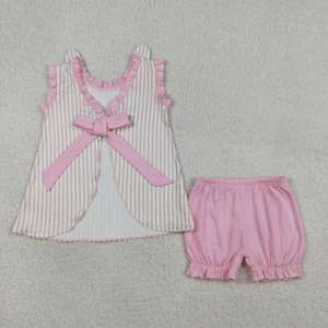 GSSO2924 rts Little Active Girl ชุดลำลองแขนสั้นลายแมวสีชมพูปักลายสำหรับเด็กขายส่งชุดเด็ก - Product Image 6