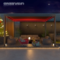 Pergola Greenawn, gazebo, pavillon, toit rétractable à commande à distance, auvent en aluminium avec éclairage LED