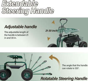Skuter Kebun Roda 4 dengan Kursi Putar, Baki & Keranjang Penyimpanan, Gerobak Kerja Kebun Mobile Tugas Berat - Product Image 4