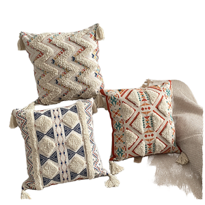 Bohemian Decorative Square Woven Throw Pillow Cover 18x18 | Eco-Friendly Polyester/Cotton Pillow Covers Tassels for Home <b>Bed</b> - Product Image 1