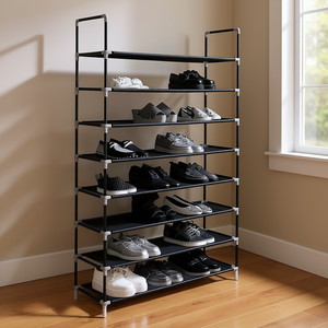 Shoe <b>Rack</b> 8 Tier 100cm Steel Non Woven Fabric Black Entryway Storage Stand - Product Image 2