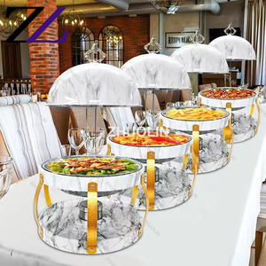 Màu Đen Sang Trọng Đám Cưới Phục Vụ Ấm Hơn Bóng Rổ Hình Dạng chafing Món Ăn Thiết Lập 8L Thép Không Gỉ Tự Chọn Với Nhiên Liệu Sưởi Ấm Treo Nắp - Product Image 5