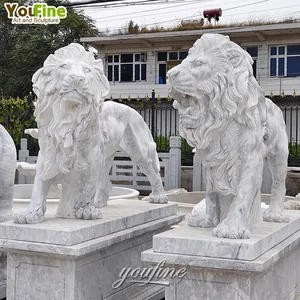 Garden Outdoor Life Size Marble Front Door Lion Statue Sculpture