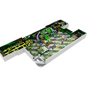 Aire de jeux intérieure sur le thème de la jungle personnalisée avec une grande toboggan en forme de trompette, parcours ninja, trampoline - Product Image 2