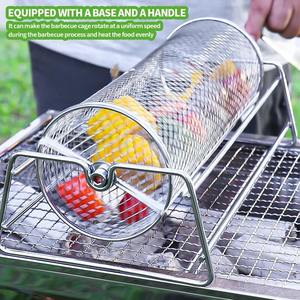 Panier de barbecue rotatif en acier inoxydable, <span class=keywords><strong>cage</strong></span> de grillade en forme de tambour pour une cuisson uniforme des légumes, de la viande et des fruits de mer - Product Image 3