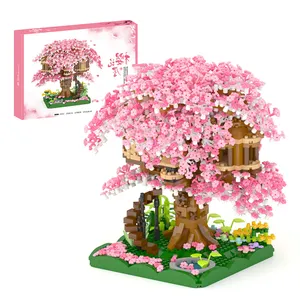 Vendita calda Mini Micro mattoni Cherry Blossom Tree Diamond building blocks set di giocattoli da costruzione fai da te casa sull'albero per bambini