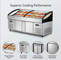 Congélateur commercial à double température de 2,0 m, 2 niveaux, avec éclairage LED, en acier inoxydable, pour supermarché et buffet