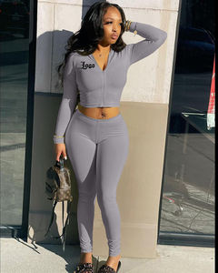 Set Fitness da palestra con Logo personalizzato Set da Jogging Set da Jogging <span class=keywords><strong>tuta</strong></span> attillata da donna completo completo completo con Zip completa <span class=keywords><strong>tuta</strong></span> pantaloni della <span class=keywords><strong>tuta</strong></span> - Product Image 5