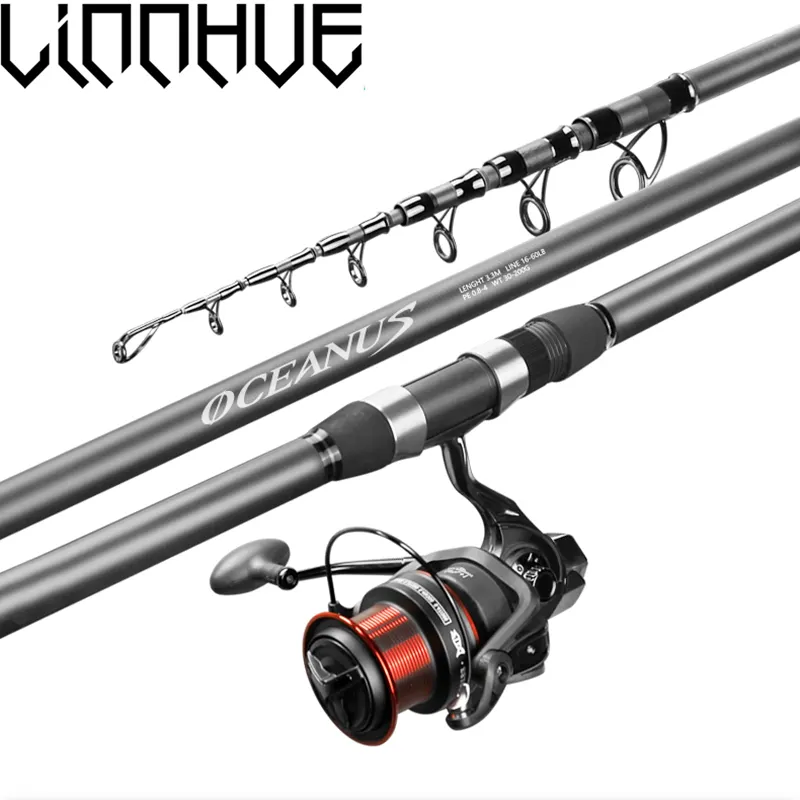 LINNHUE High Quality Carbon Spinning Rod 2.1m-5.4m Super Light 5/6/7/8 Sections Telescopic Long Handle Carbon Fiber Fishing Rod