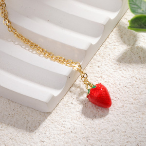 Splendida collana ciondolo farfalla rosa collana fragola per le donne rosso charm oro cuore collana regina di cuori - Product Image 4