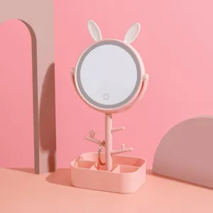 Novo Design Dobrável Desktop Moda Maquiagem Espelhos espejo Espelho de Vaidade Espelho de Bling Personalizado redonda Com Luz Led