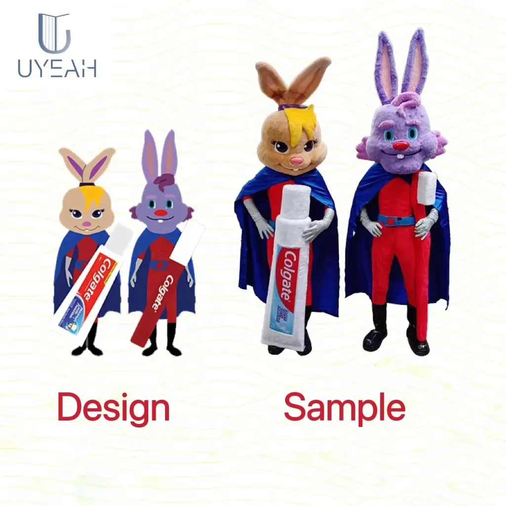 OEM/ODM Company Mascot Custom Rabbit custom plush realistic animal Cartoon Mascot Costume with Toothpaste and Toothbrush