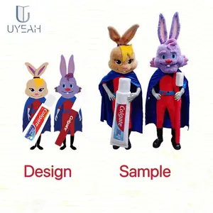 OEM/ODM Company Mascot Custom Rabbit custom plush realistic animal Cartoon Mascot Costume with Toothpaste and Toothbrush
