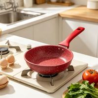 Poêle à frire antiadhésive en granit rouge, poêle en aluminium avec poignée en silicone résistante à la chaleur, compatible induction