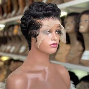 Letsfly 35$ Finger Wave Pixie Short Cut <b>Wigs</b> 13x4 Full <b>Lace</b> Frontal <b>Wig</b> 100% Human Hair Brazilian Hair wholesale for Black Women - Product Image 1