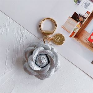 Leather Camellia Flower Keychain - Cute Car <b>Key</b> <b>Ring</b>, Backpack Charm - Product Image 3