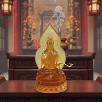 Statue de Bodhisattva Samantabhadra sacrée sculptée à la main par ArtFamily, en verre de cristal (procédé de la cire perdue), art d'autel bouddhiste, sanctuaires, Jiangsu