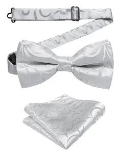 Чистый белый мужской роскошный жаккардовый галстук-бабочка с карманами и карманами, корсаж для свадебной вечеринки