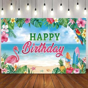 Latar Belakang Fotografi Palem <span class=keywords><strong>Flamingo</strong></span> Ulang Tahun Hawaii Tropis Latar Belakang Baby Shower Spanduk Pesta Meja Kue Dapat Disesuaikan - Product Image 6
