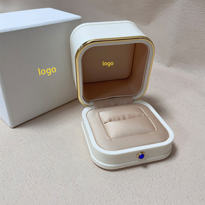 Custom Logo Square PU Leather <b>Ring</b> <b>Box</b> Gold Metal Edge Snap Button Engagement <b>Proposal</b> Jewelry Gift <b>Box</b> - Product Image 2