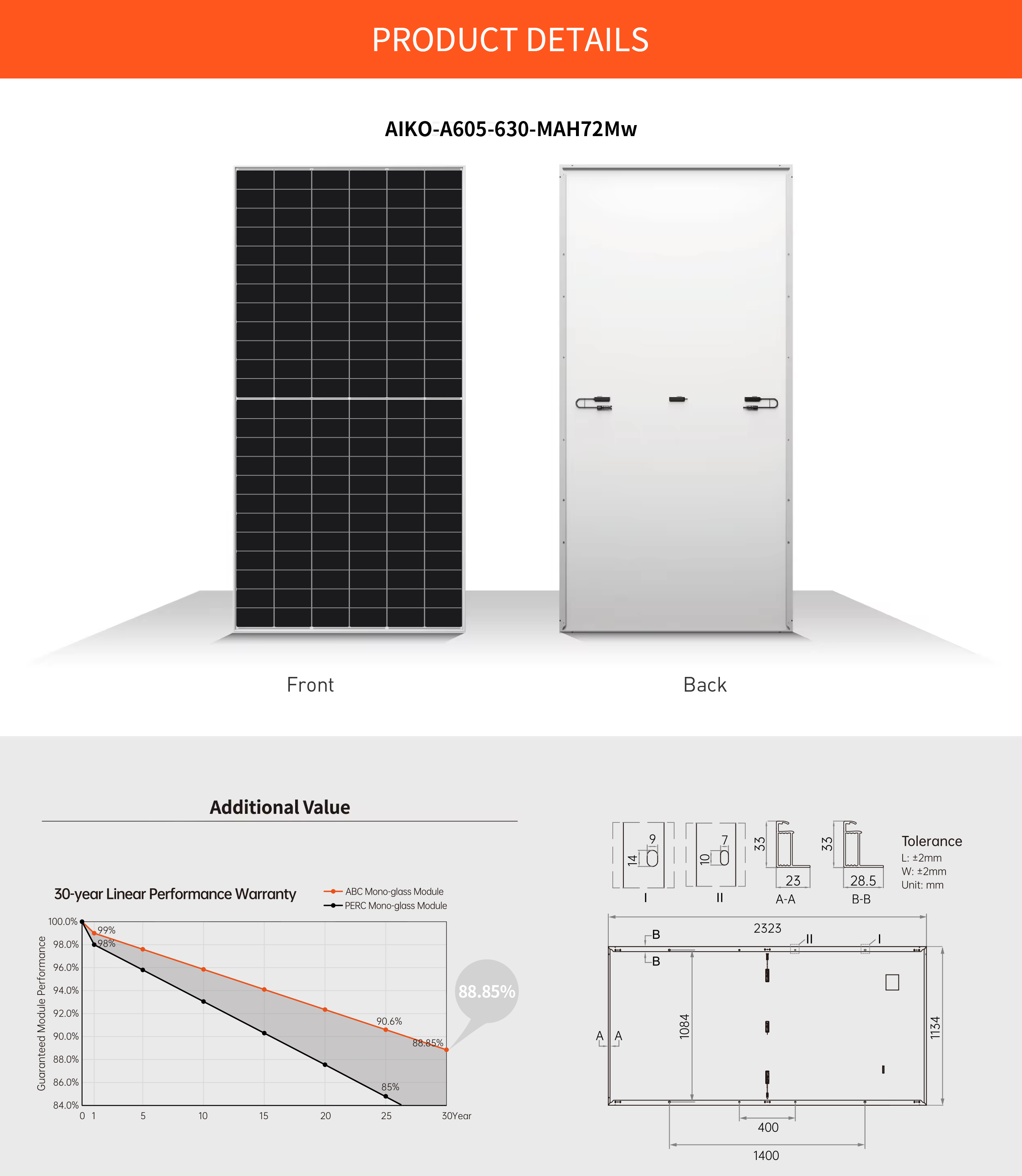 AIKO N-Type ABC Solar Panels - 605W to 630W Power Output