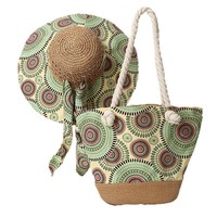 Ensemble Chapeau de Soleil Bohème en Paille Tressée avec Fermeture Éclair et Sac Fourre-tout Grande Capacité à Porter à l'Épaule ou en Bandoulière pour l'Été