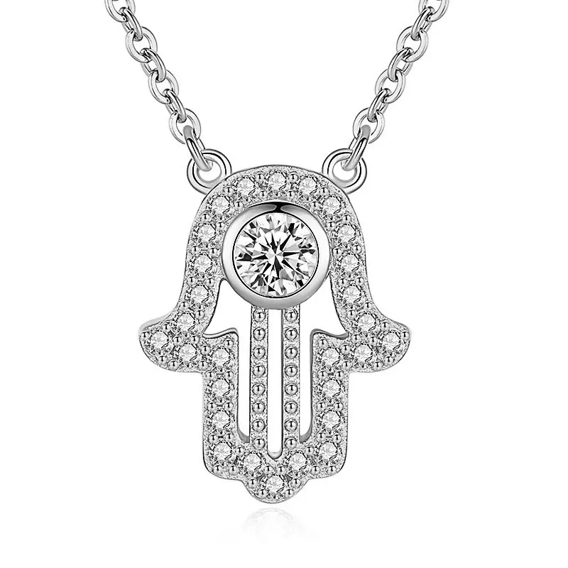 S925 argento protezione turca mano di Fatima collana ciondolo gioielli zircone collana Charm mano Hamsa