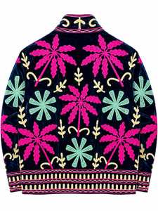เสื้อแจ็คเก็ตบอมเบอร์กำมะหยี่สีน้ำเงินกรมท่าปักลายสำหรับผู้หญิง คอวีสีชมพู แขนยาว แห้งเร็ว ระบายอากาศได้ดี ซับในผ้าฝ้าย สไตล์โบโฮแฟชั่น - Product Image 4