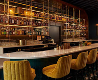 Comptoir de bar en bois moderne personnalisé pour boîte de nuit avec éclairage LED, table centrale, comptoir de service commercial pour buffet