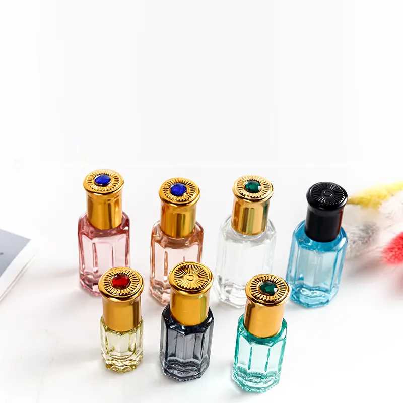 Krim Mata, 3Ml 12Ml Octagon Glass Perawatan Kulit Attar Serum Minyak Esensial Roll On Botol Parfum dengan Tutup Aluminium