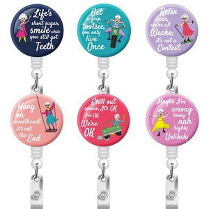 Porte-clés créatif en ABS avec boucle à tirage facile, motif infirmière amusante, en verre cristal rond, pour badge, transfrontalier - Product Image 5