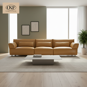 Ensemble de canapés de salon modernes de luxe Royal Convertible en cuir marron, canapé 3 places avec pieds en acier inoxydable - Product Image 3