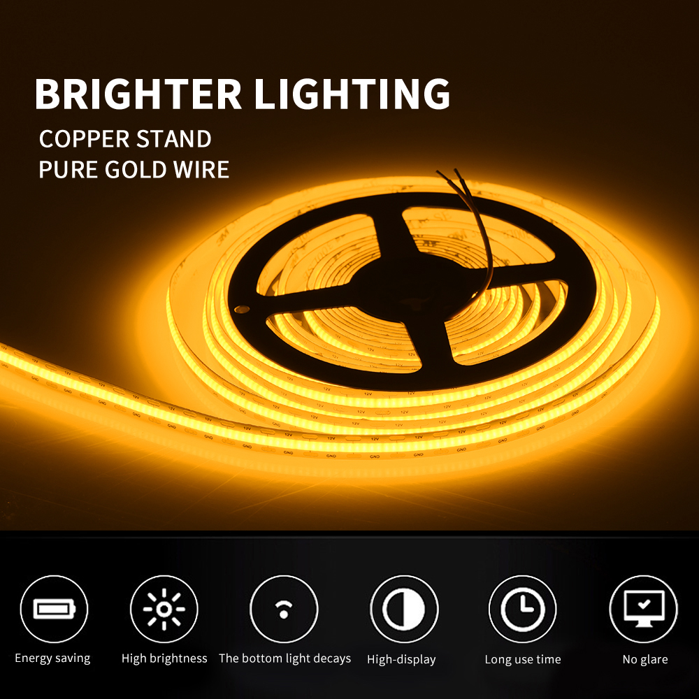 Cob Yellow Light Strip Led Led Chip Customize Logo DC24v 12v flexible yellow color led cob strip blue cob led strip light