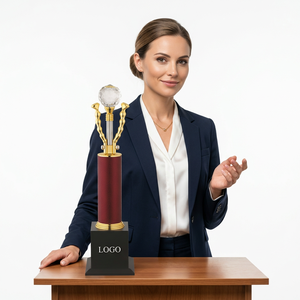 Elegante Estatua de Metal Fundido a Presión para Oficina, Figura de Dama con Forma de Esfera, Trofeo Profesional para Espacio de Trabajo, Grabado Láser e Impresión UV - Product Image 1