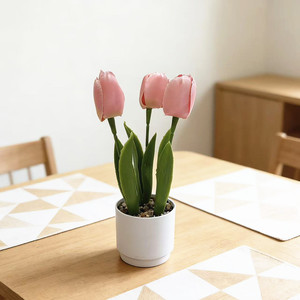 Plante artificielle en pot Paulon, tulipe rose de 24 cm de haut, fleur en plastique pour la décoration de la maison, de la table de mariage - Product Image 1