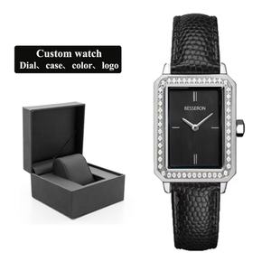 Montre-bracelet à quartz carrée en cuir avec bracelet diamanté pour femme, idéale comme cadeau – Grande Vente - Product Image 1