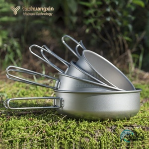 Eco-Friendly Heat Resistant Single Wall Titanium Lightweight Metal Bowl for Outdoor <b>Camping</b> Dinnerware Sets Folding Handle - Product Image 3