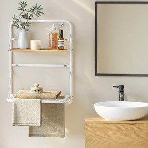 ชั้นวางเสื้อผ้าปรับได้แบบติดผนัง, แคดดี้สำหรับจัดระเบียบในห้องน้ำพร้อมชั้นเก็บของดีไซน์แม่เหล็กสำหรับแขวน - Product Image 3