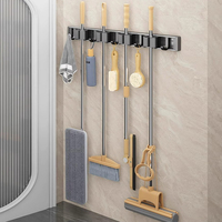 304 acier inoxydable multifonctionnel mural salle de bain support ménage balai vadrouille Clip support avec crochet pour outils de nettoyage