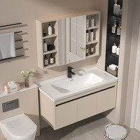 Ensemble de meuble-lavabo de salle de bain moderne en céramique murale avec miroir et armoire, en aluminium imperméable, vente en gros