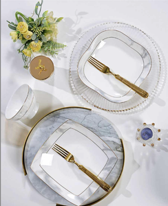 Fine Durable Lightweight Dishwasher Safe European Scenic Pattern Bone China <b>Dinnerware</b> Sets with Utensils Kit for Hotel - Product Image 3