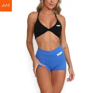 Custom Logo Deep V Yoga Shorts OEM Gym Back Scrunch High Waist Shorts Nylon Spandex Active Wear Shorts With Pocket