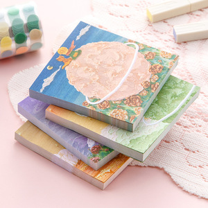 Notes autocollantes style Ins, motif dessin animé fille mignonne, effet peinture à l'huile, papier mémo esthétique très tendance, pour scrapbooking DIY et messages - Product Image 3