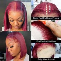Pelucas de Cabello Humano Liso con Frente de Encaje Transparente HD, Pelucas Bob de Cabello Humano para Mujeres Negras, Listas para Usar, Sin Pegamento