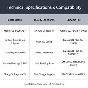 <span class=keywords><strong>Batterie</strong></span> rechargeable au lithium haute capacité EB-BG996ABY pour S21 Plus S21+ 5G SM-G996 G9960 G996B 4800mAh Premium - Product Image 3